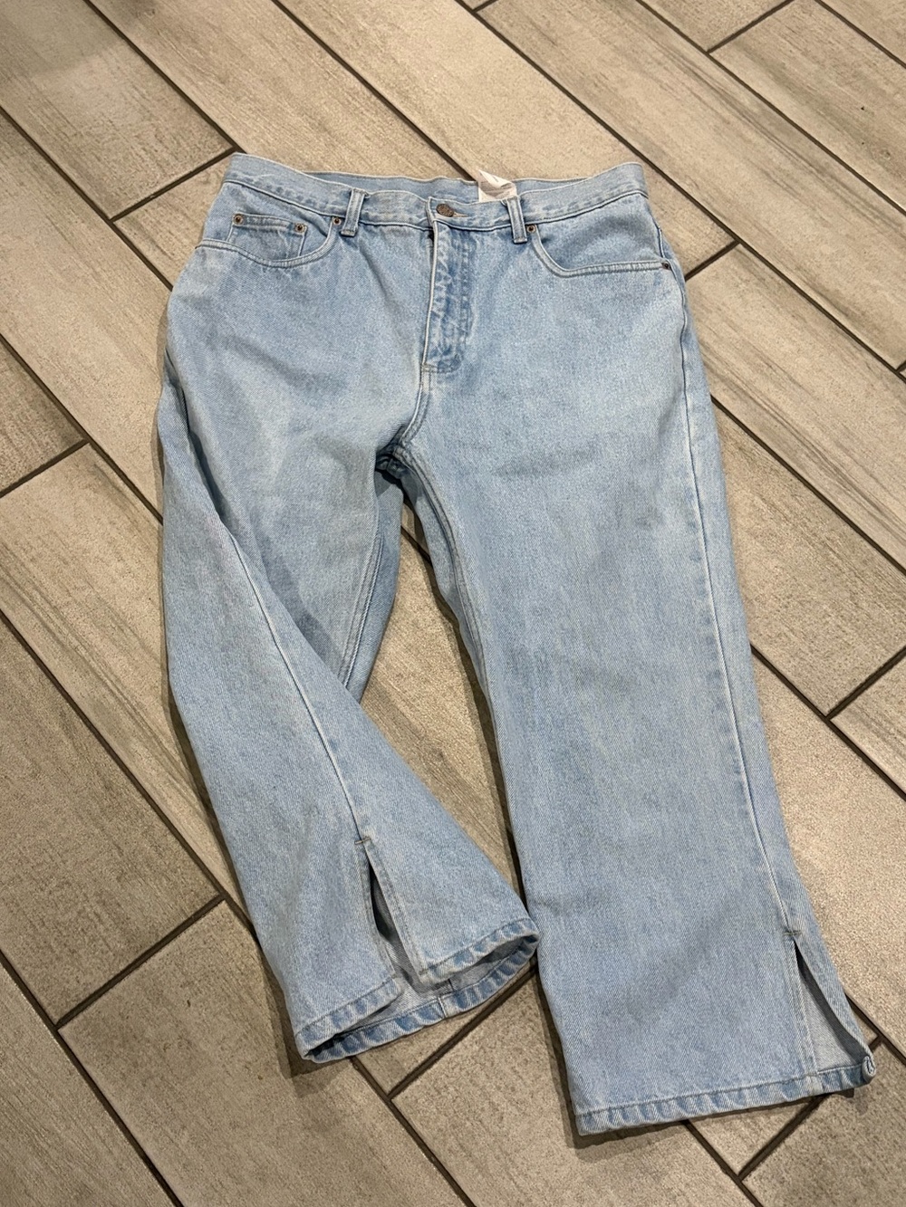 bill blass 80s 90s vintage Light Wash Wide-Leg Jeans with Side Slits - Picture 6 of 6